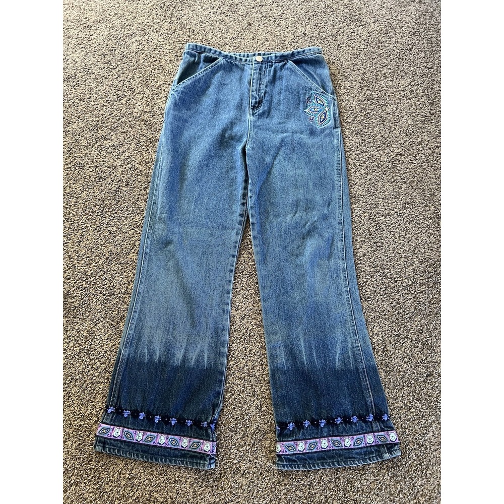 Winnie the Pooh Girls XL 14/16  Jeans Embroidered blue jean denim Flare Floral